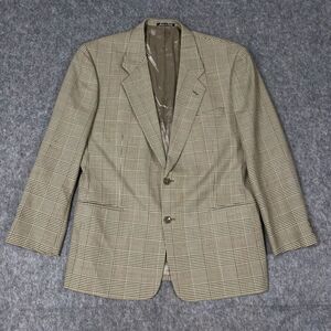 Saks Fifth Avenue Men's Sport Coat 41R Beige Plaid 2 Button Single Breasted Mani